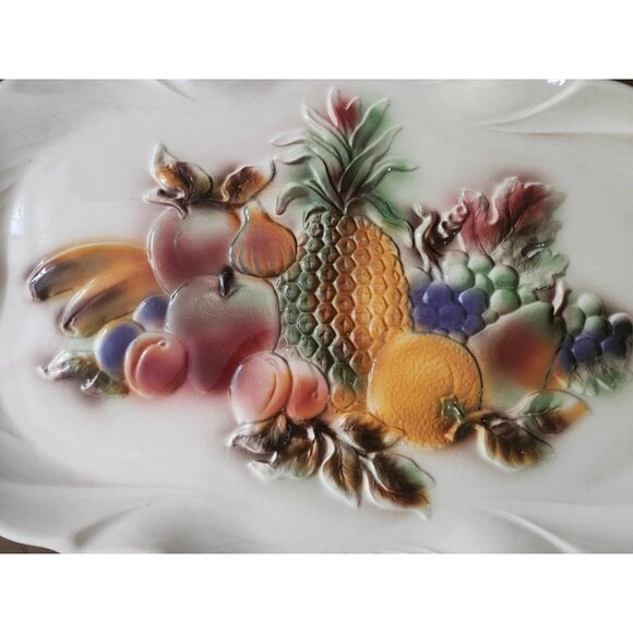 Lane & Co Ceramic Serving Platter Raised Fruit Design 1958 Van Nuys CA Pottery - Picture 4 of 4